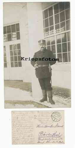 Portrait Soldat in Uniform mit langem Messer Schwert Stempel Regensburg Feldpost 1 WK