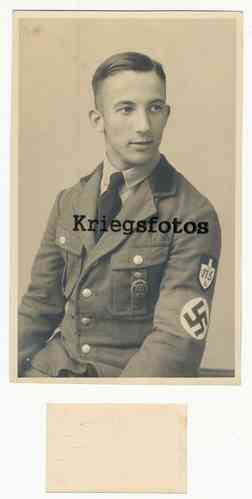 Portrait junger Soldat der Wehrmacht in Uniform Mütze RAD Ärmelbinde Orden Postkarte