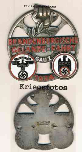 Original Brandenburg Gelände Fahrt Gau1  NSKK 1934 Metall Wappen Abzeichen Sehr Selten bzw. Einmalig